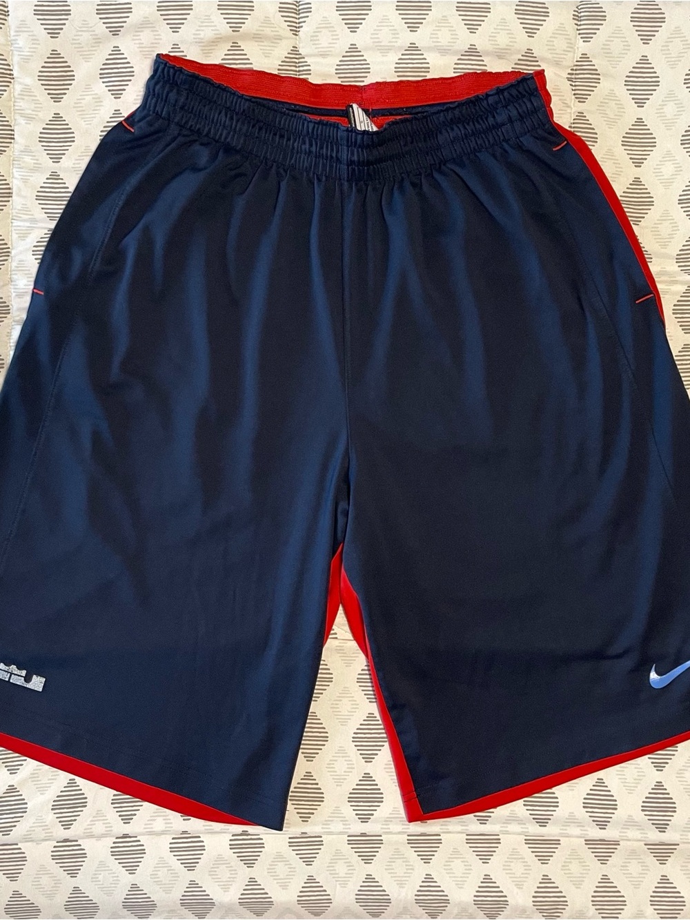 Nike LeBron James Dri-Fit Basketball Shorts - Crown Logo Red White & Blue- Large